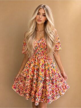 NWT- Floral Off Shoulder Ruffle Dress